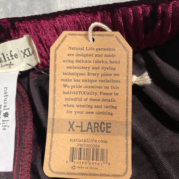 Natural Life Pant XL Red Crushed Velvet Palazzo Wide Leg Pull On Stretch Festive - Picture 5 of 11
